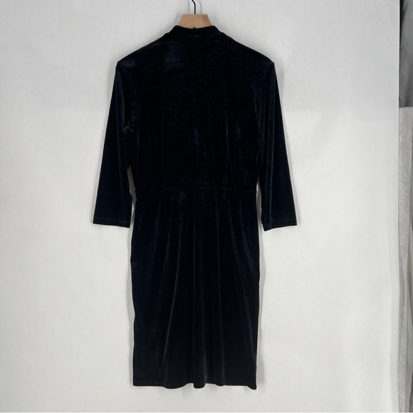 J. McLaughlin Lillian 3/4 Sleeve V-Neck Fitted Black Velour Wrap Faux Dress NWT - Picture 12 of 16